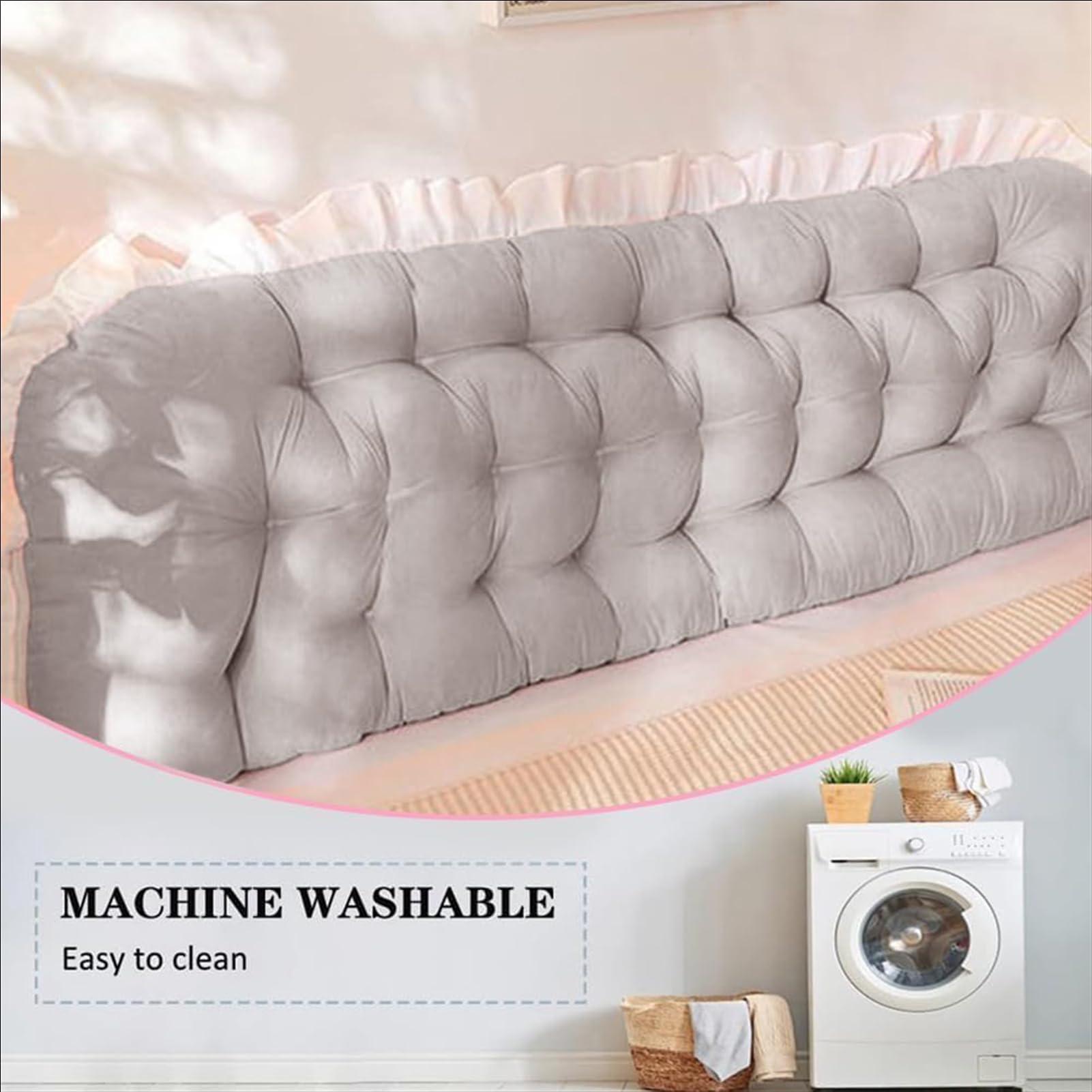 Almohada cilíndrica de lectura larga con lazos, 50 x 180 cm, funda extraíble, cojín de apoyo para cama y sofá, almohada de posicionamiento ergonómica, ideal para comodidad y relajación