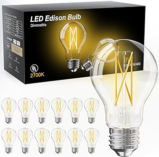 TJOY 12 Pack A19 Vintage LED Edison Bulbs, Dimmable, 60W Equivalent, Hig...