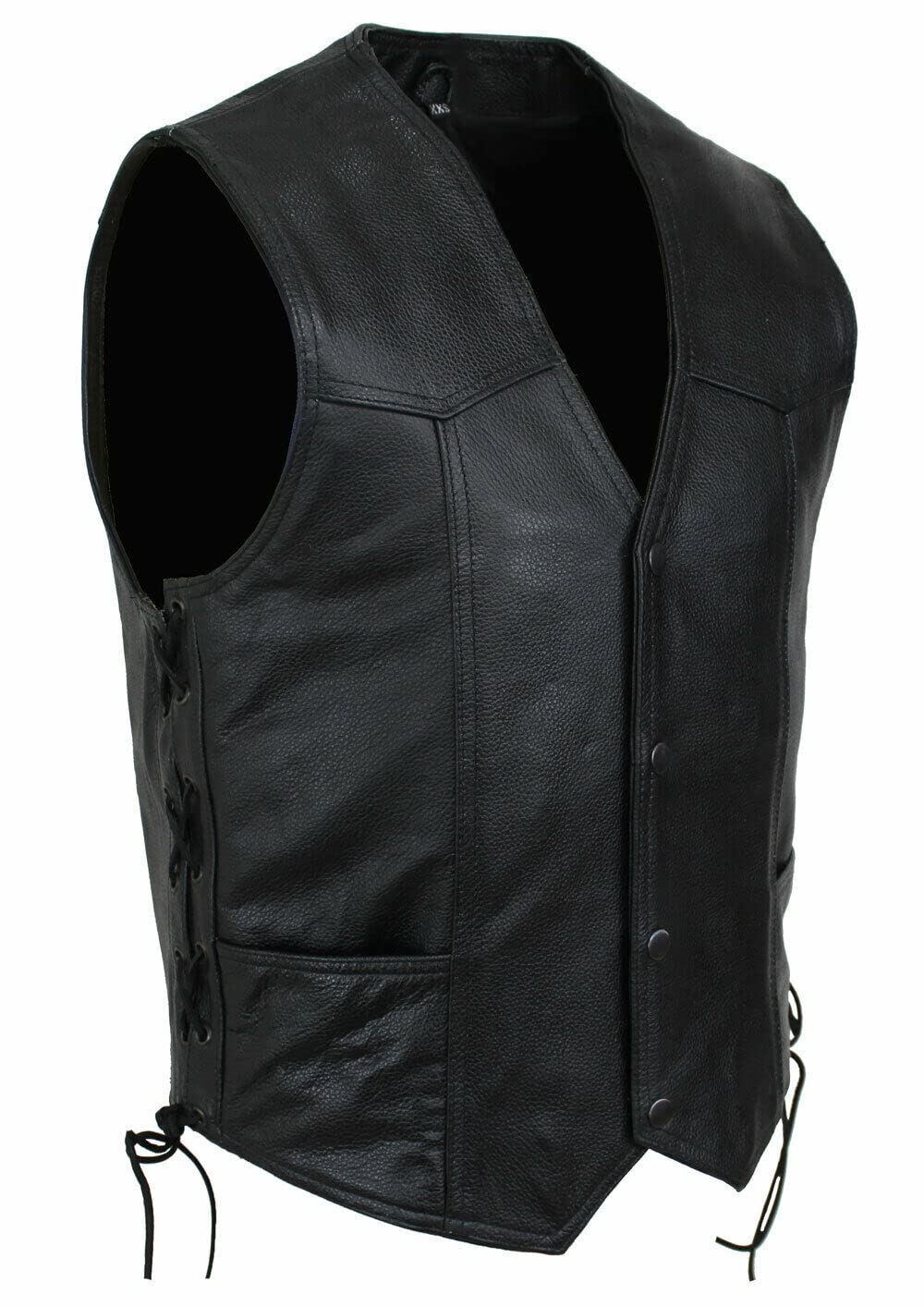 EURO STARS Lederweste Herren mit Druckknopf und Beige Adler-Prägung, Lederkutte, Motorrad Lederweste, Biker Lederweste, Clubweste, Chopper Kutte, Rockerweste, Kutte