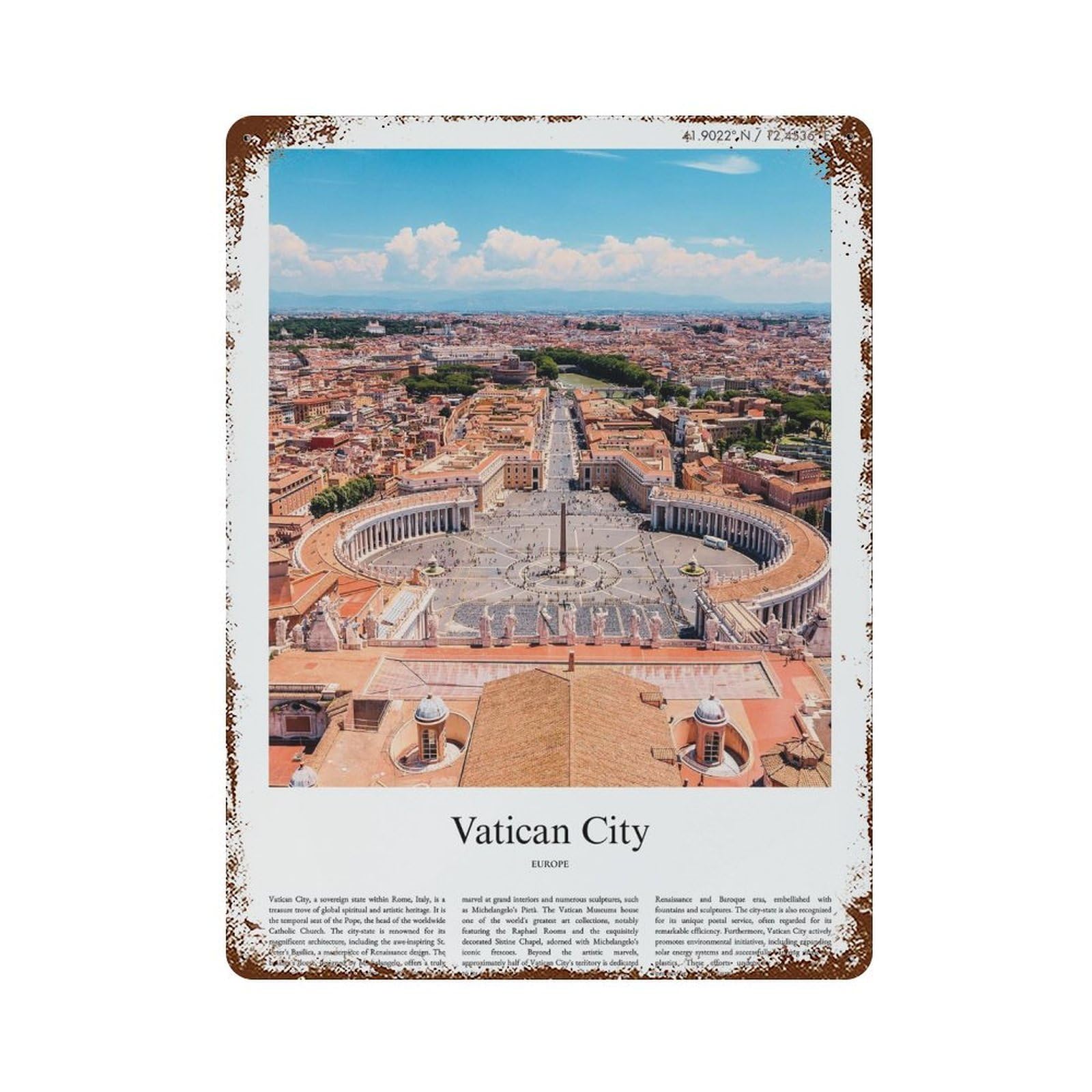 xiaoxiaoshen Vatican City City Scenery Wall Decor Art Metal Tin Poster Modern Home Decor Art Home Bar Shop Decorations Vintage Sign 40x30cm