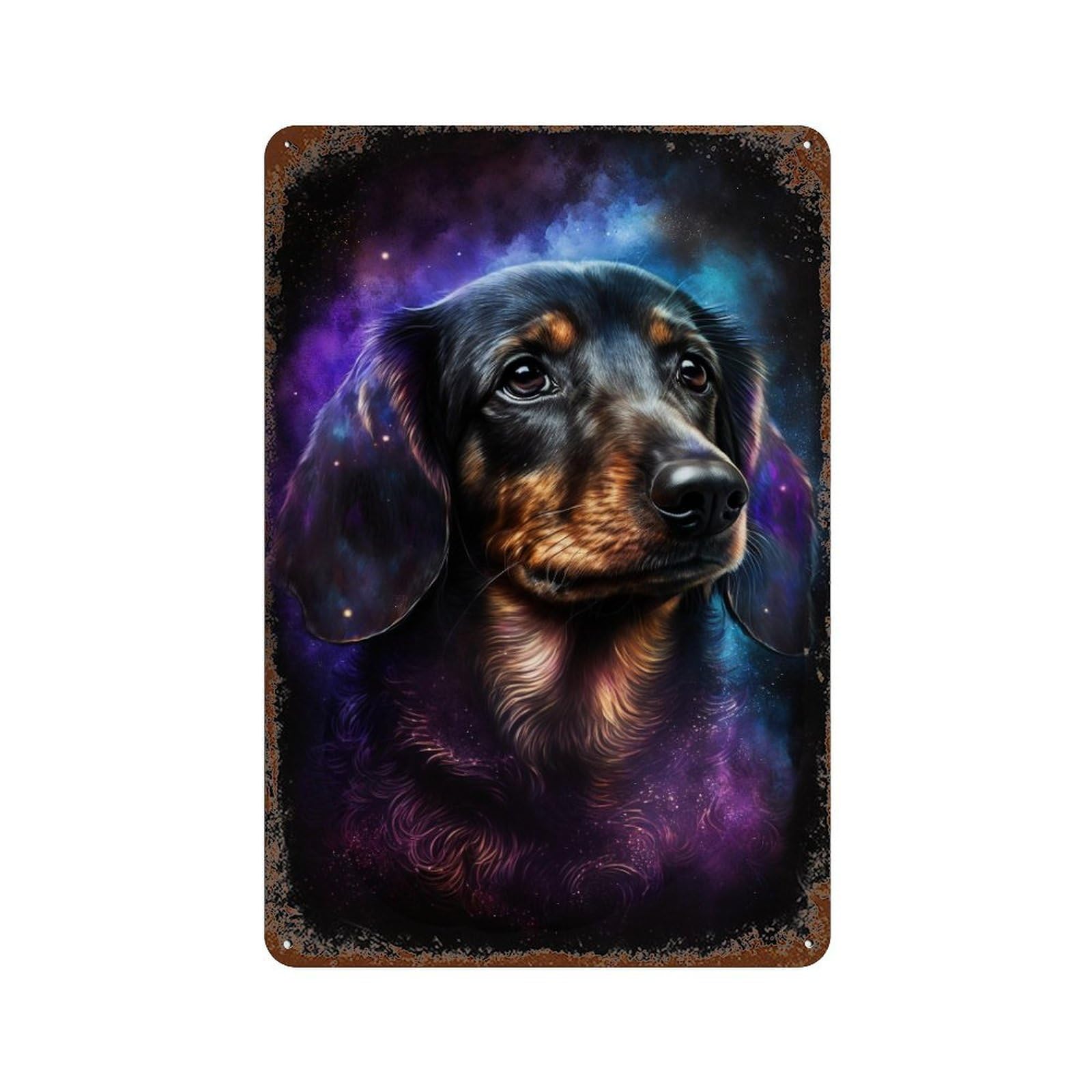 Cosmic Dachshund Portrait-9 11.8"x7.9" Distressed Metal Wall Sign, Shabby Chic Decor for Office, Studio And Wall Decor
