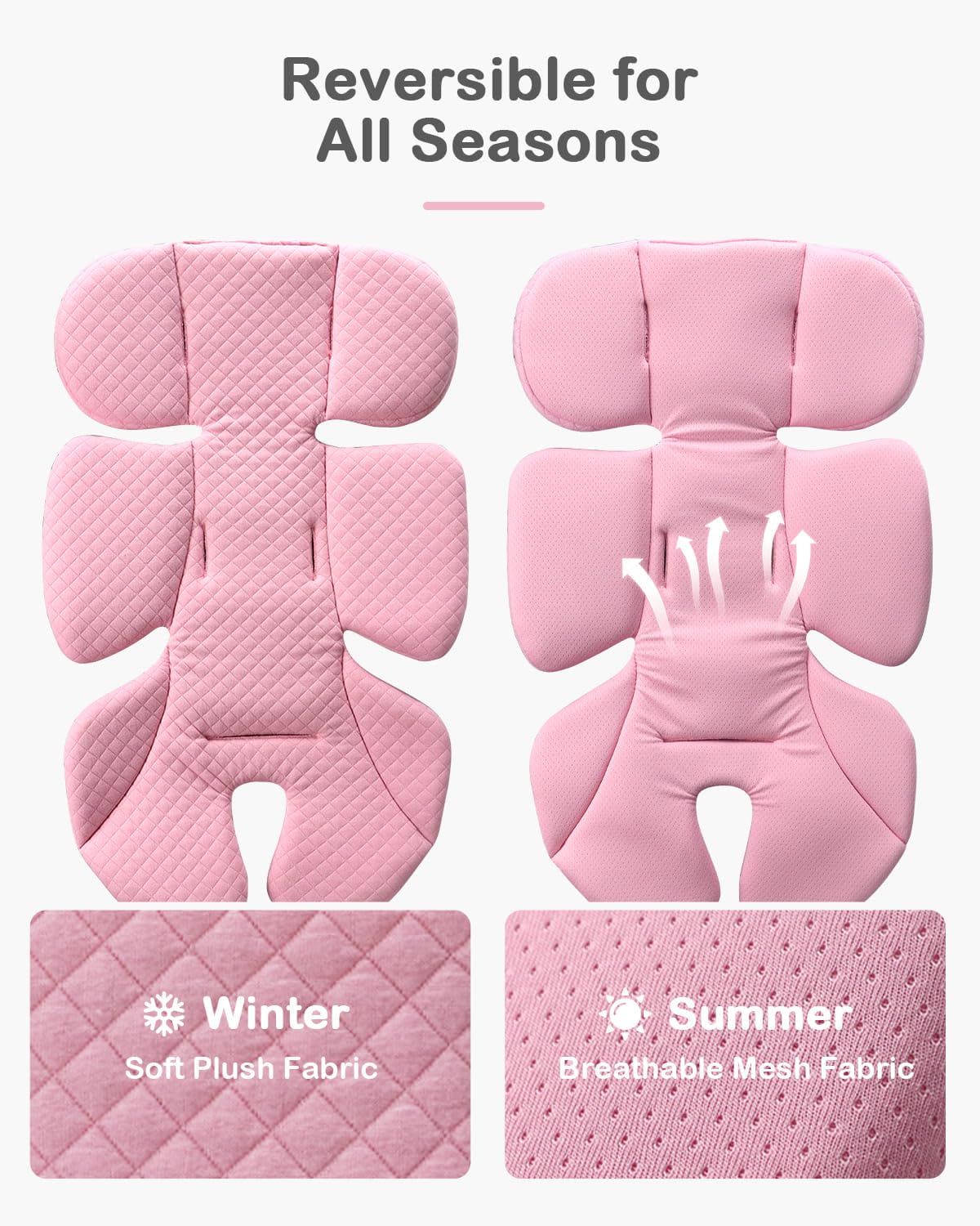 Rsotone Infant Car Seat Insert Adjustable Head Support for Preemie Newborn Toddler, Reversible Baby Head Body Support Cushion for Carseats and Strollers Side Impact Protection - Pink - 5