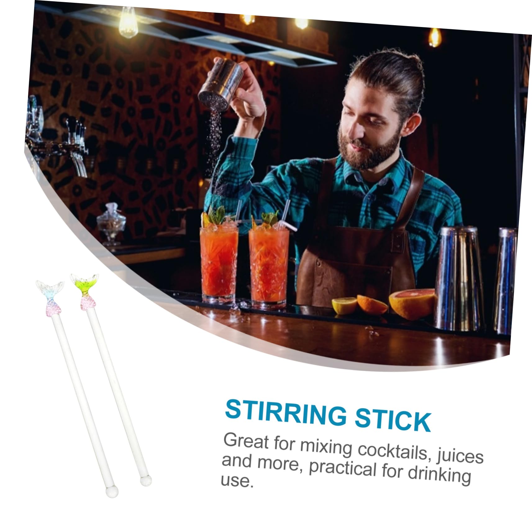 OFFSCH 2pcs Mermaid Swizzle Sticks Glass Stirring Rods Long Handle Drink Stirrer for Cocktails and Beverages Cute Design for Home Bar and Party Use