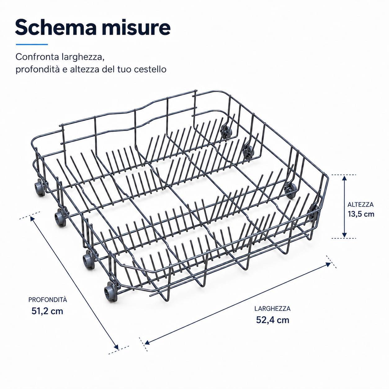 eRicambi ® Cestello Inferiore Lavastoviglie Compatibile con Hotpoint Ariston Indesit, per Modelli LTF8B019CEU FDAB10110P, 524x512x135 mm C00587634 C00631972 488000631972