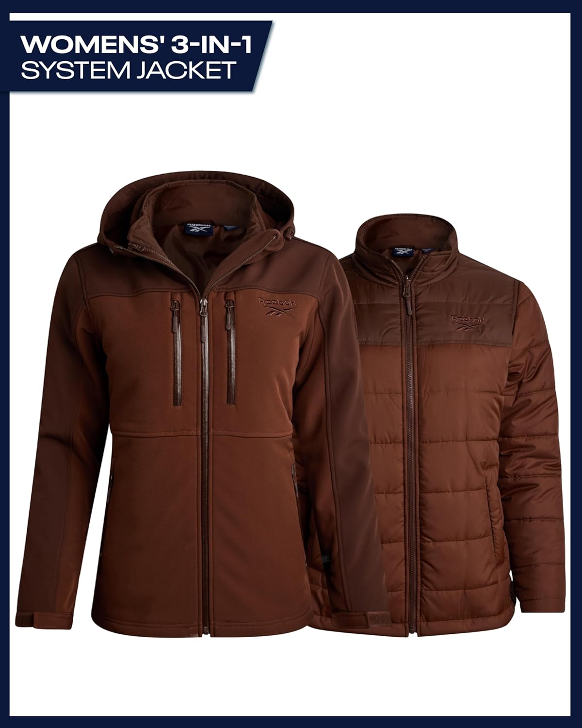 Reebok Womens Ski Jacket - Insulated 3 in 1 Inner Puffer Jacket - Wind and Water Resistant Outerwear Winter Coats for Women - Image 2