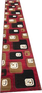 YHSF Long Runner Hallway Area Rug Red Color Modern Geometric Design 32 Inch X 15 Feet 4 Inch
