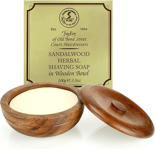 Sandalwood Herbal Shaving Soap in Wooden Bowl, 100g