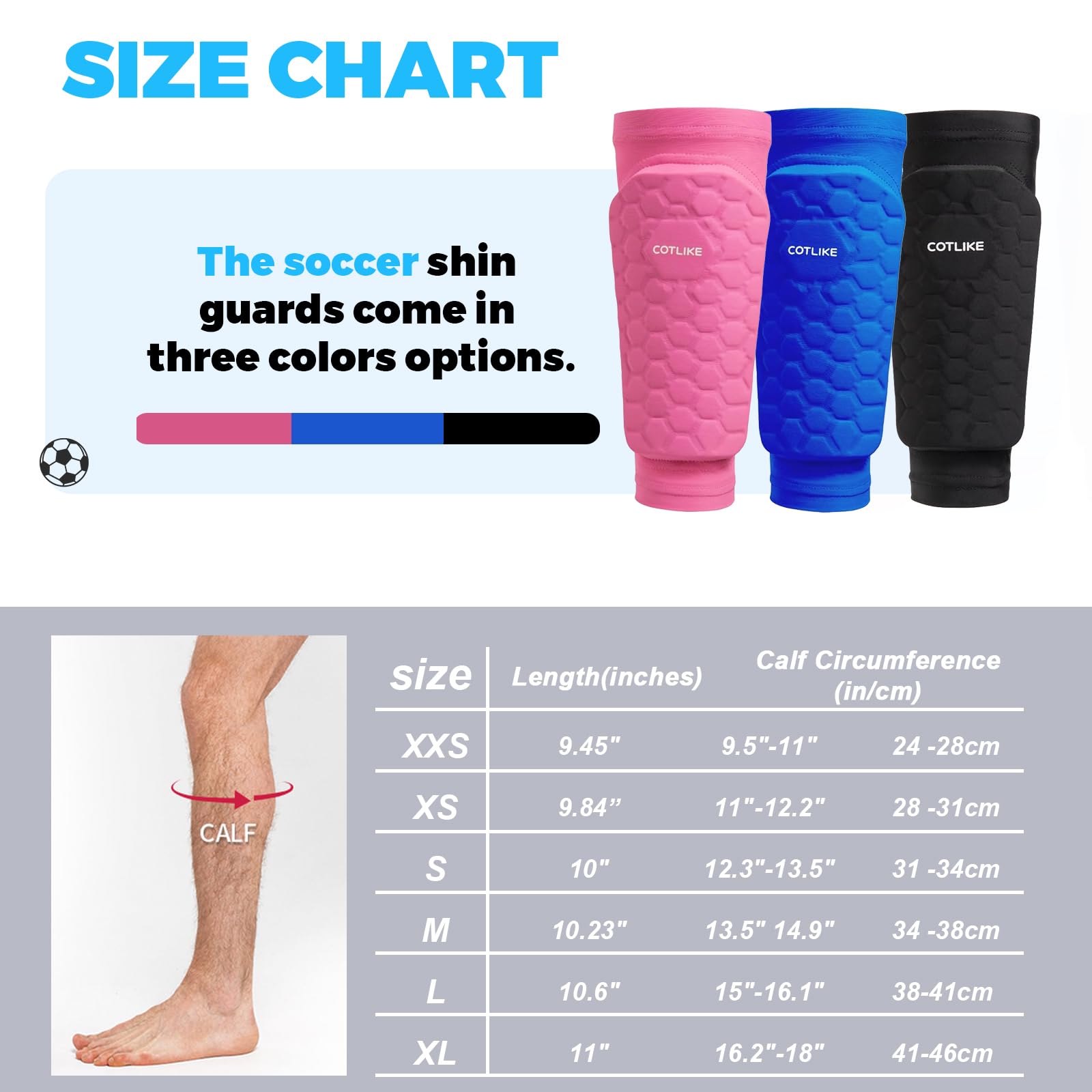 Soccer Shin Guards for Kids Youth Adults, Shin Guard Soccer Sleeves for 2-18 Years Old Boys Girls Men, Calf Compression Sleeve with Honeycomb Pads, Espinilleras de Futbol para Hombres