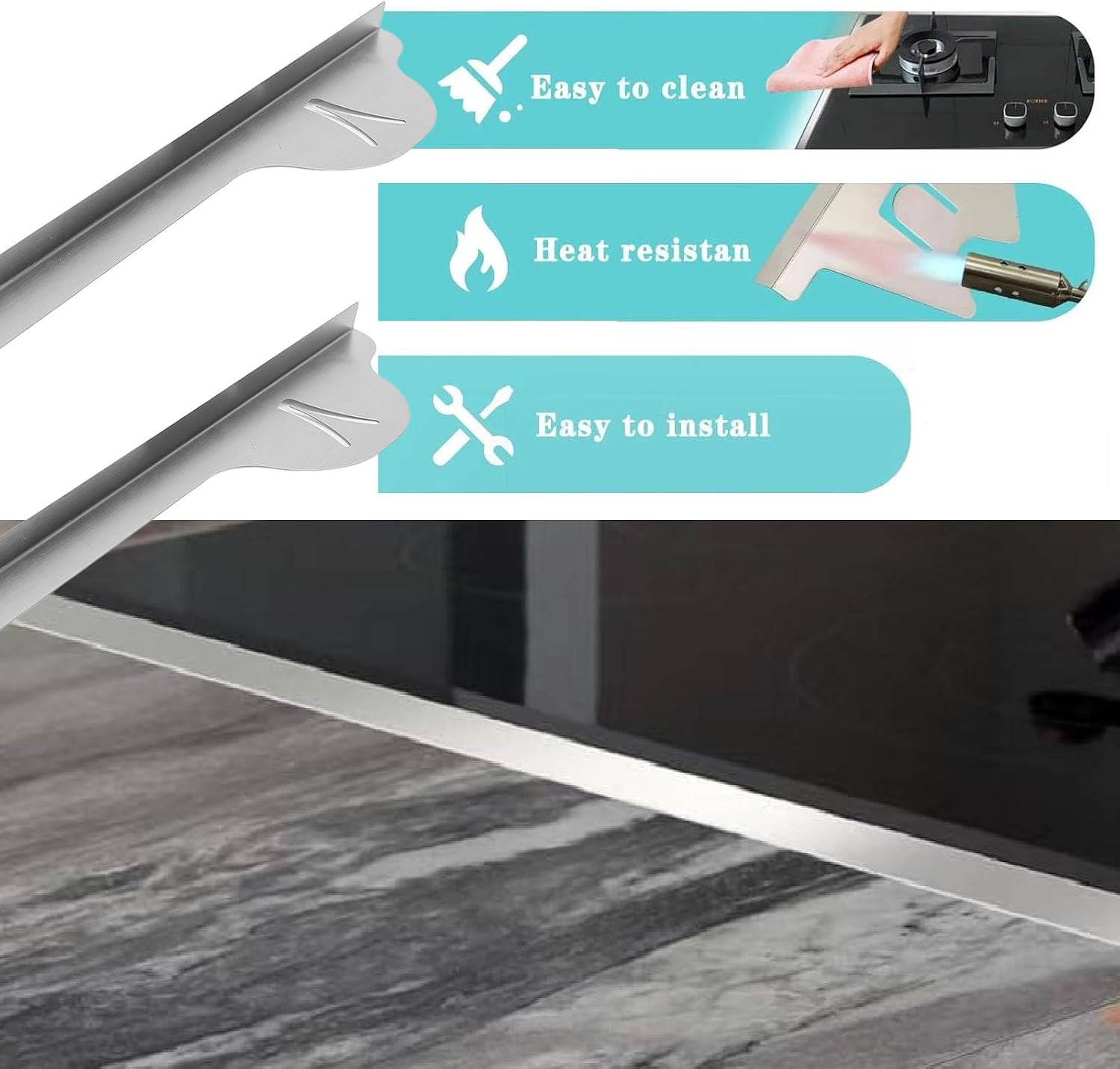 Stove Covers, 2PCS Stainless Steel Stove Guards 2 Pack Heat Retractable Filler for Kitchen Counter, with Adjustable Length 23.43x3.35in