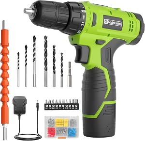 FADAKWALT 12V CordlessDrill, Battery Power Drill Drivers, 3/8” inch Keyless Chuck, Electric Screwdriver Kit, 21+1 Torque Setting, Combi Drill with Li-Ion Battery and Charger(Green)