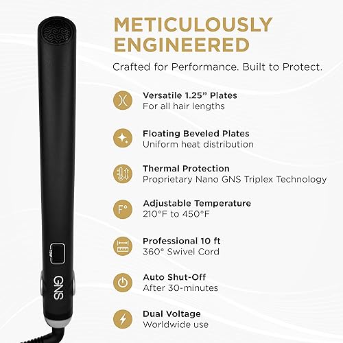 Miniatura 3 de Cocco Plancha plana GNS V3 de 1.25 pulgadas - Plancha de pelo profesional avanzada y peinado con tecnología Nano GNS Triplex