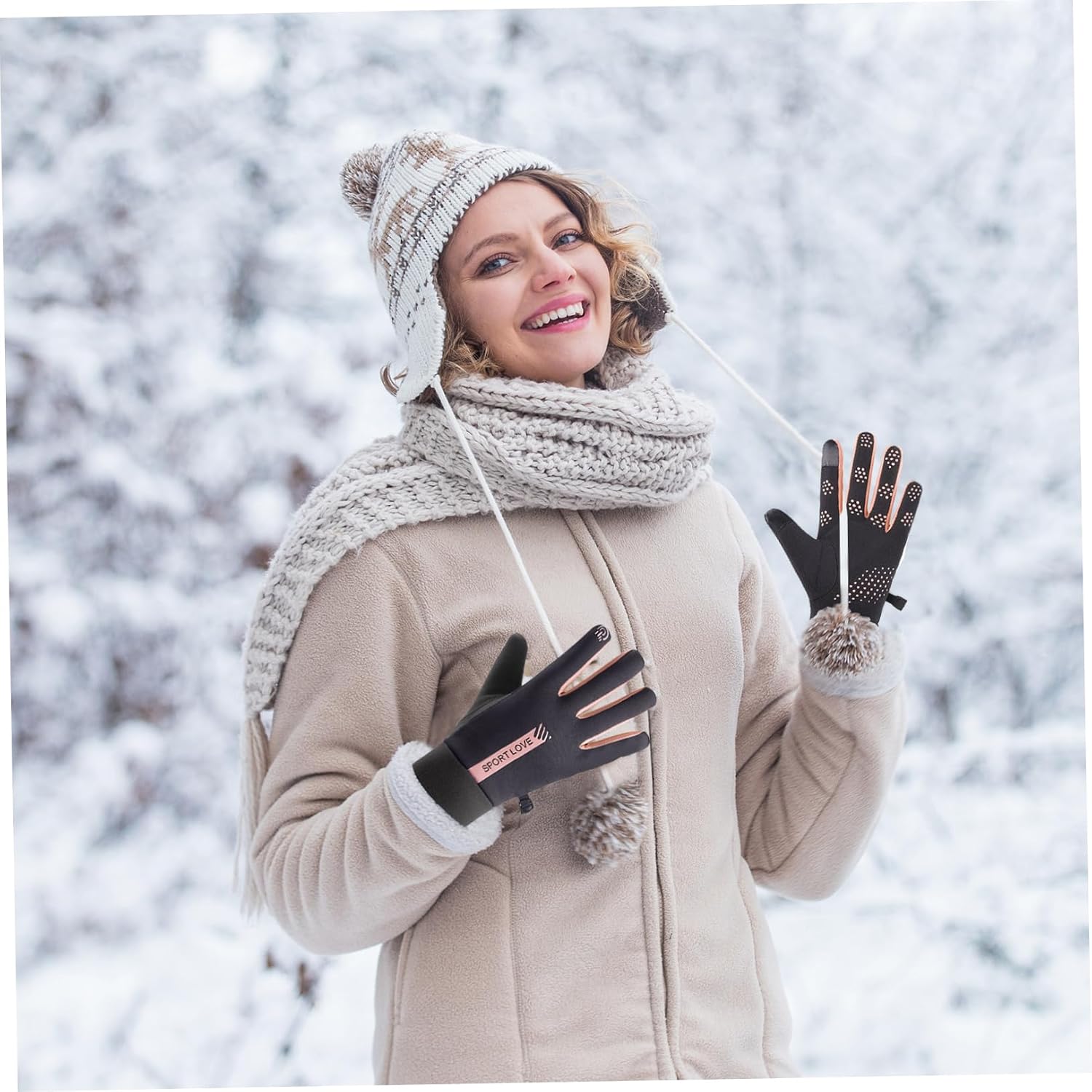 Biking Gloves 1 Pair Touchscreen Thermal Gloves Non-Slip Waterproof Windproof Stylish Fleece-Lined Winter for Sports, Grey for Women Thermal