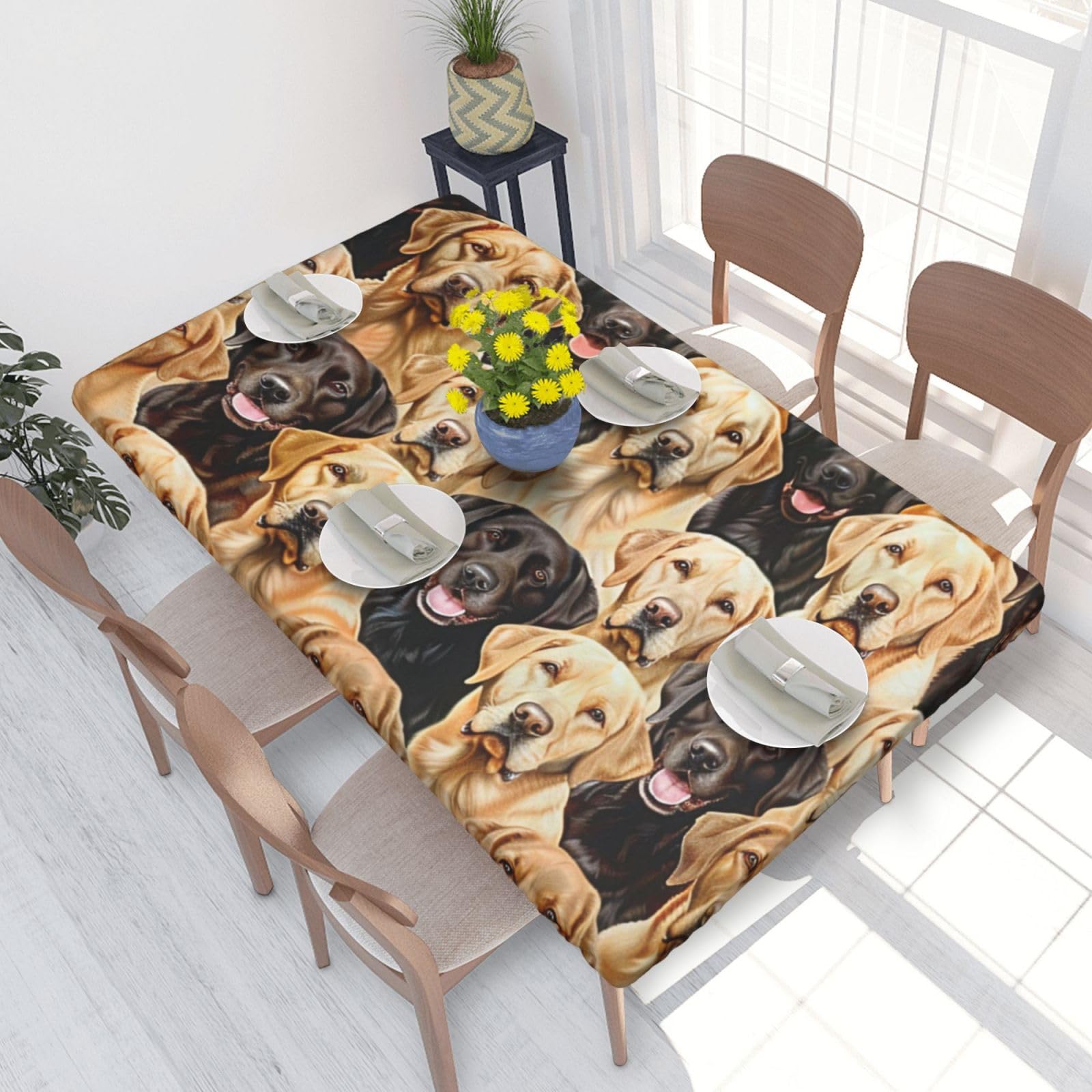 WPKJU Labrador Retriever Dogs Printed Tablecloths 4ft Rectangular Table Covers Washable Polyester Decorative Table Cloth for Dining Table Picnic Wedding