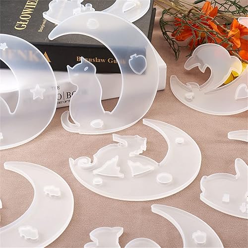 Miniatura 3 de Craftdady 8 moldes de silicona de luna creciente para animales, conejo, delfín, gato, ardilla, caballo, caballito de mar, moldes de fundición de