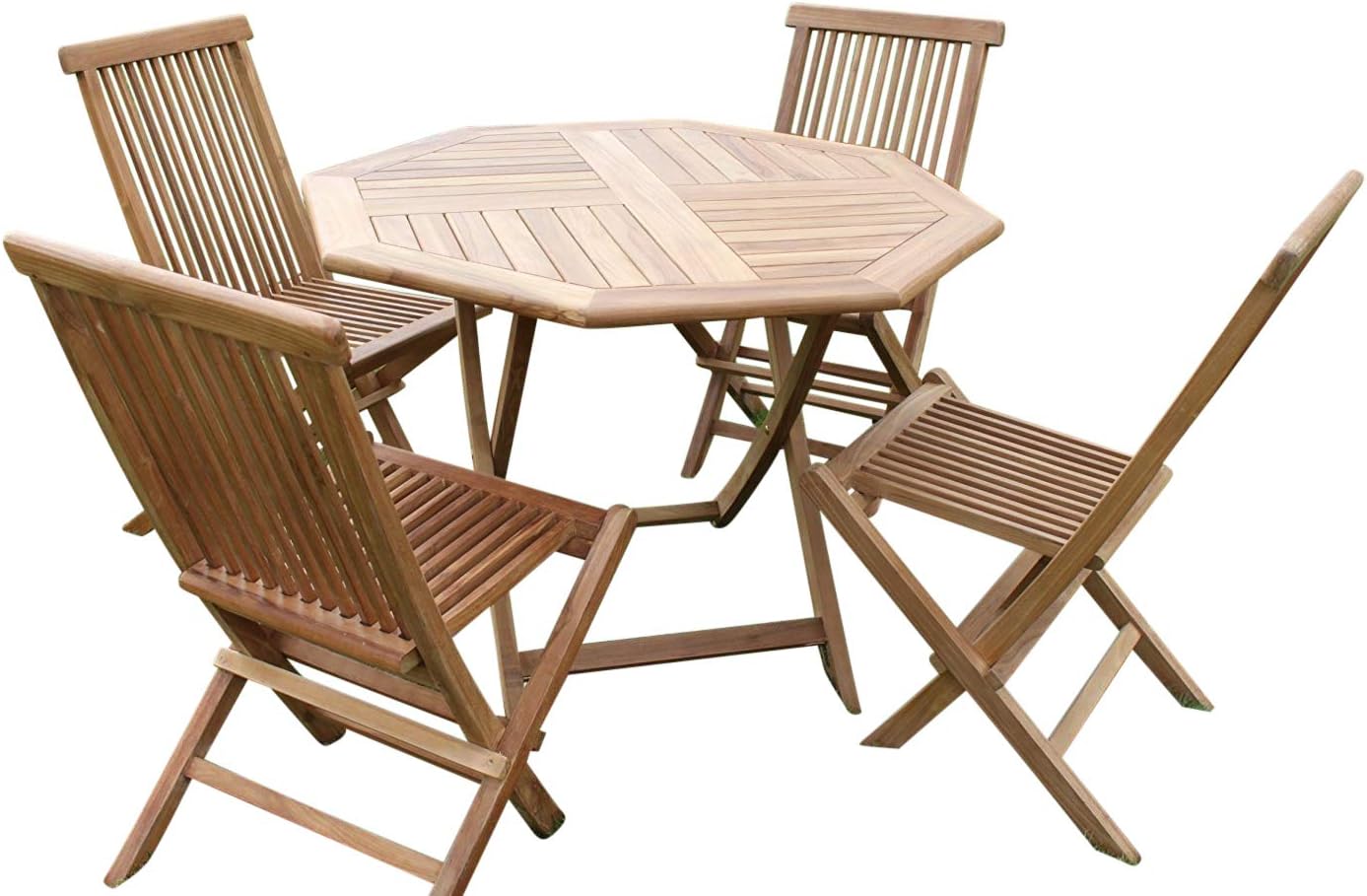 Olive Grove Solid Teak Octagonal Garden Dining Table and 4 Folding
