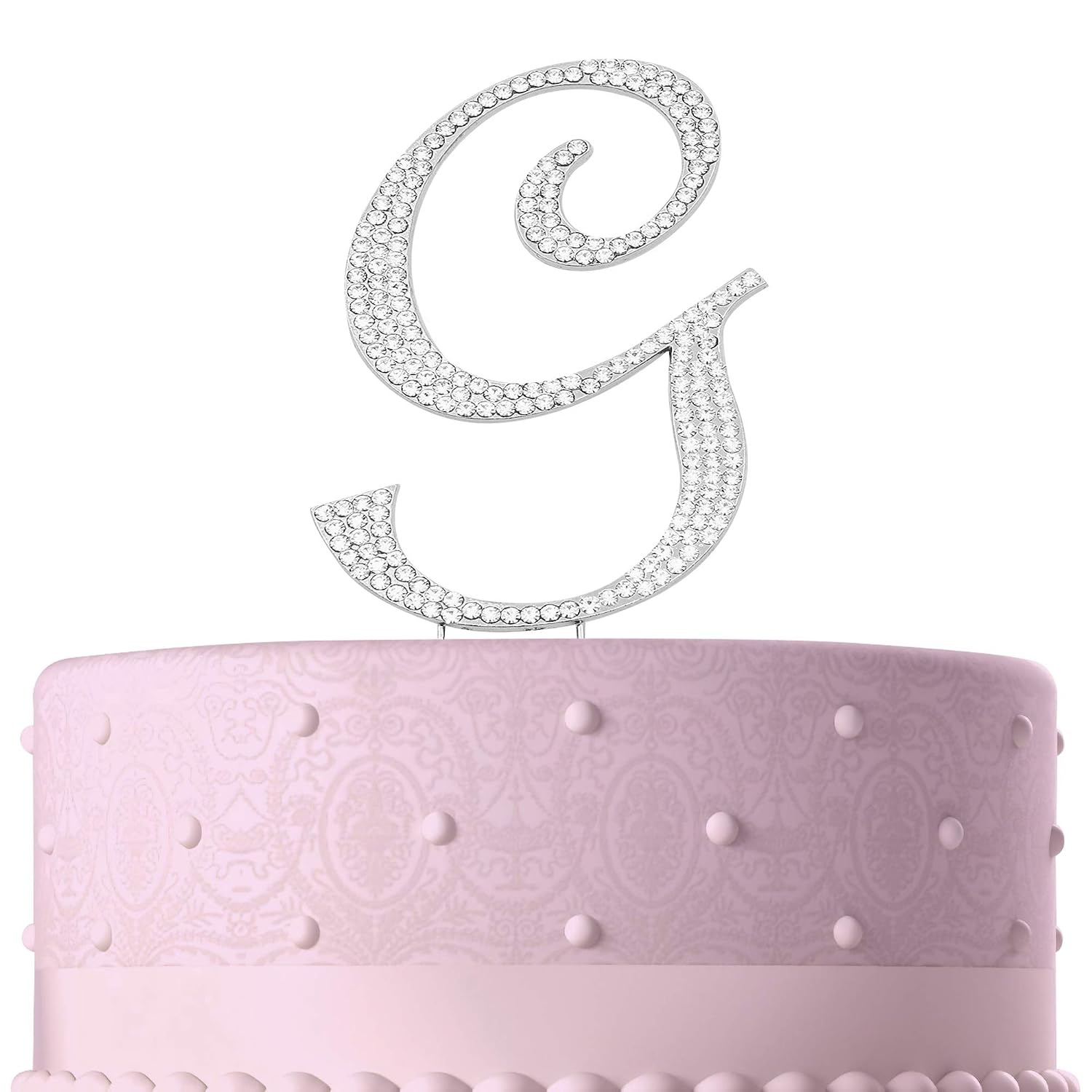 Letter G, Initials, Happy Birthday Cake Topper, Wedding, Anniversary, Vow Renewal, Crystal Rhinestones on Silver Metal, Party Decorations, Favors