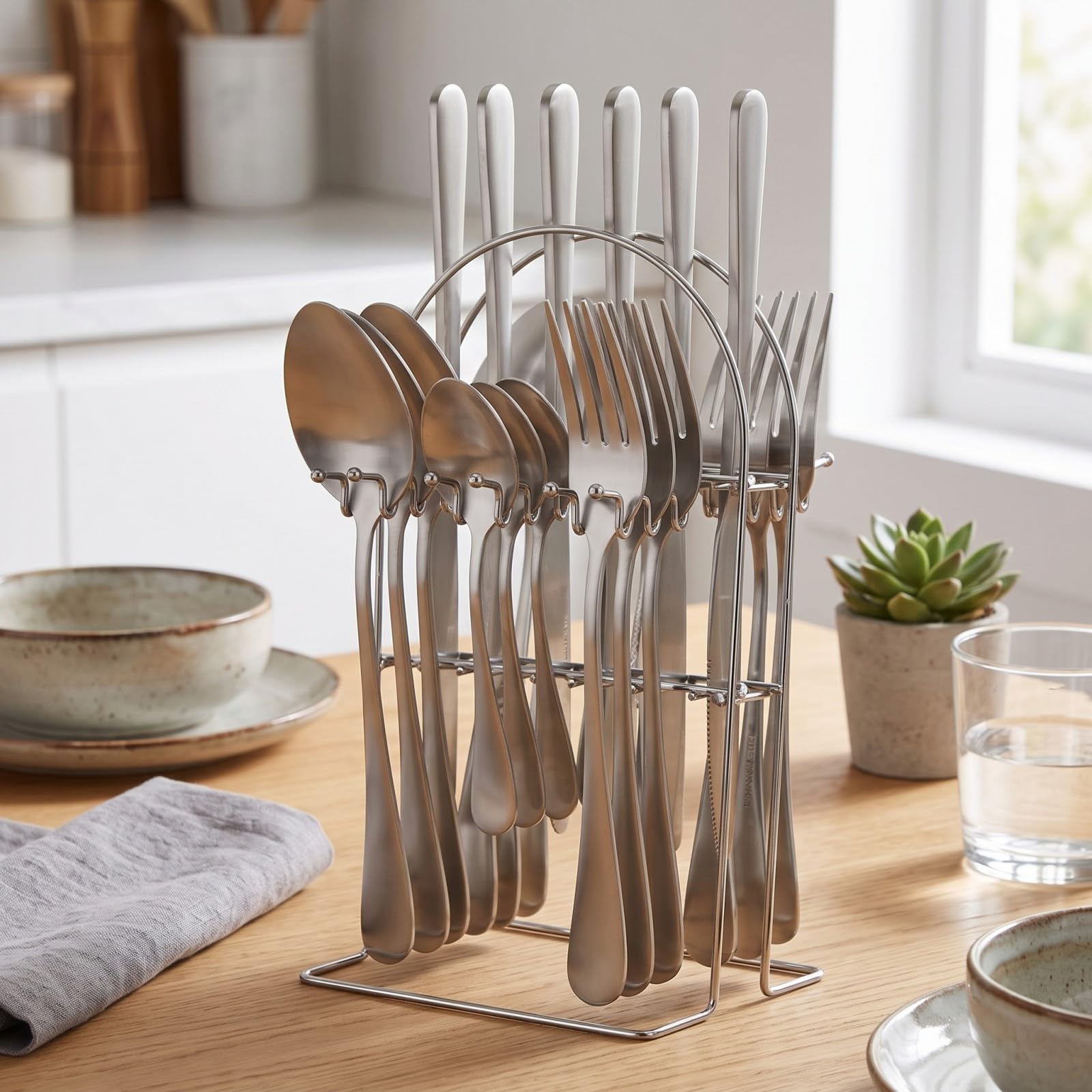 24pcs Ensemble de couverts suspendus en acier inoxydable, ensemble de couverts, ustensiles de cuisine ménagers pour une fête de restauration hôtelière quotidienne
