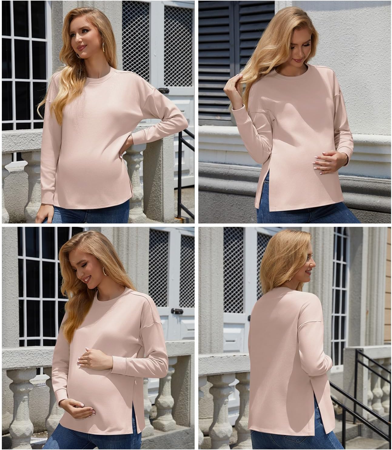 Womens 3 Packs Maternity Shirts Long Sleeve Side Slit Pregnancy Tee Top Tunic Blouse Mama Clothes - Image 4