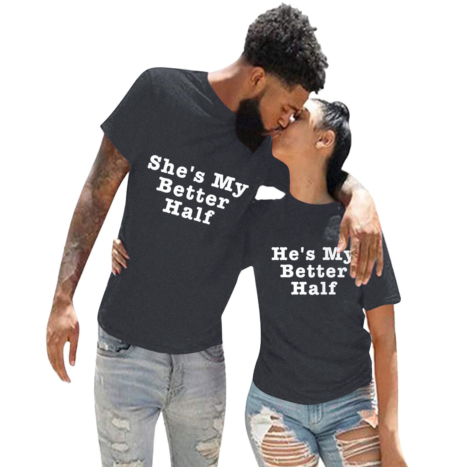 Cokbyavla Matching T-Shirt for Lover,Matching Couples Outfits His and Hers Valentine's Day Pajamas Couples Valentine's Day Party Outfits Men Valentine's Day Set Valentine(Men,2Grey,M)