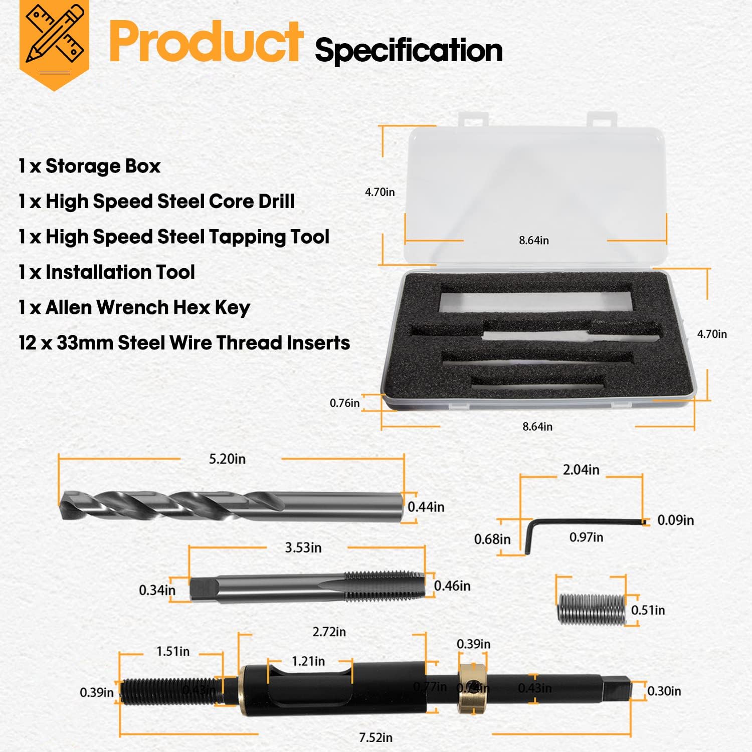 35119S Metric Head Bolt Thread Repair Kit for Cadillac, for Honda, for Toyota, Metric Head Bolt Thread Repair - M11 x 1.5