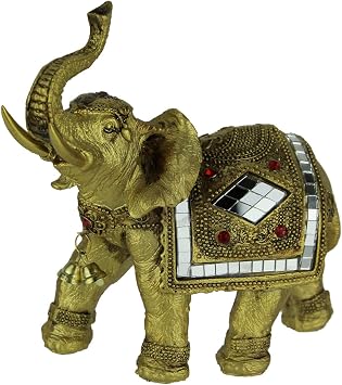 Gold Elephant with Mirror Figurine New