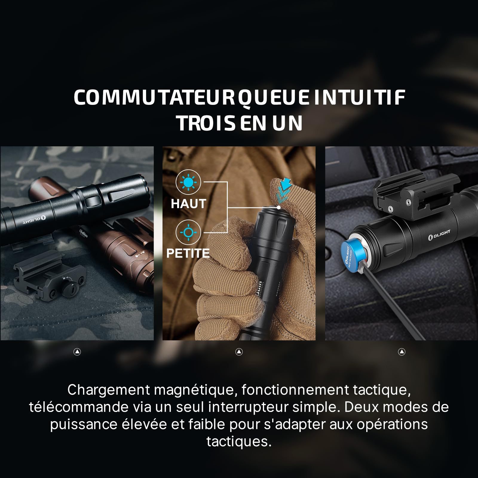 OLIGHT Odin Lampe Tactique Puissante Charguer Aimanté Fonction de Verrouillage Ultra-rapide 2000 LM 300M Compatible avec M-LOK, Picatinny et KeyMod pour Chasse,Recherche