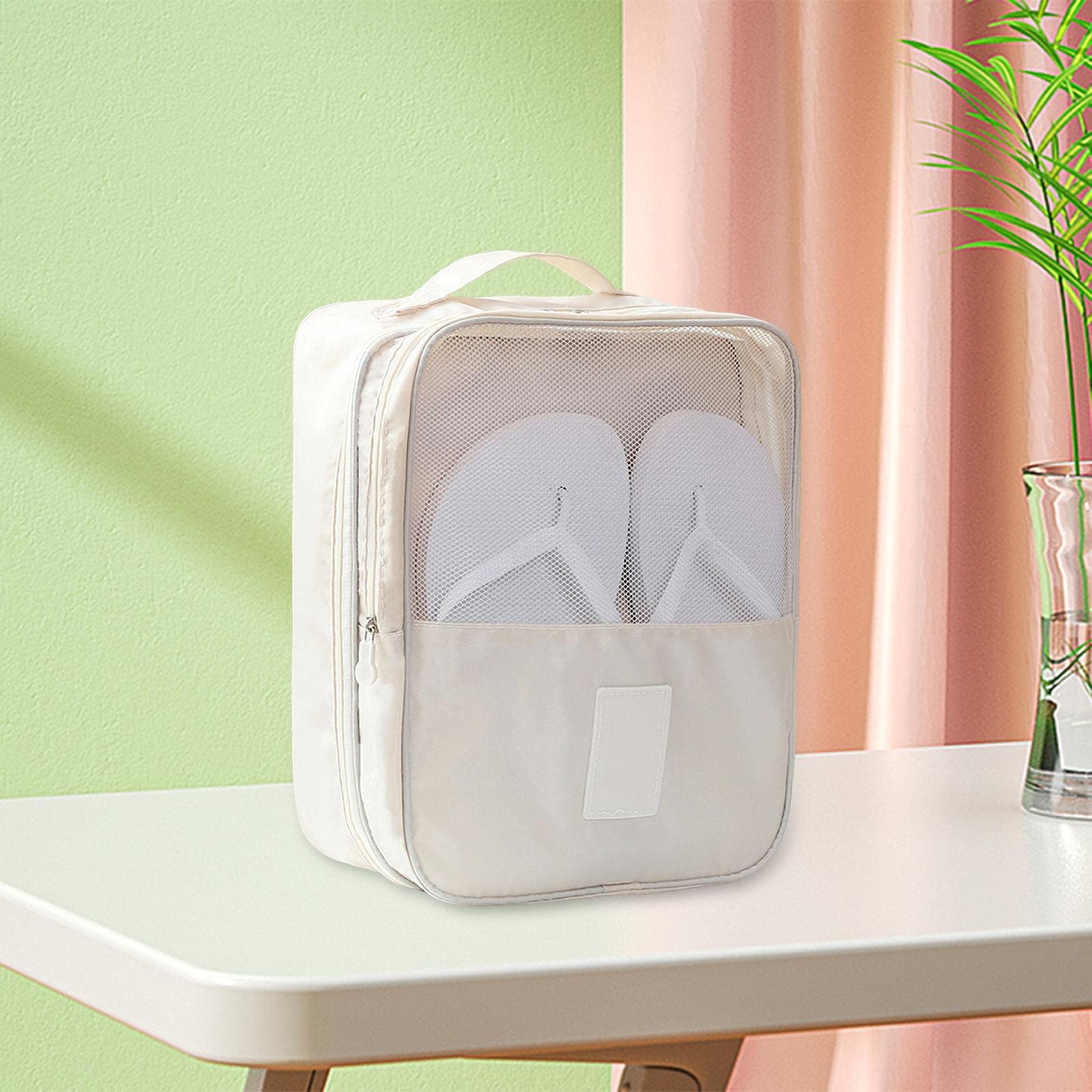 Schuh-Aufbewahrungstasche, Doppelreißverschluss, faltbar, Turnschuhe für Camping, Reisen, Angeln, Beige, 5er-Set (Beige), 29X22X13CM