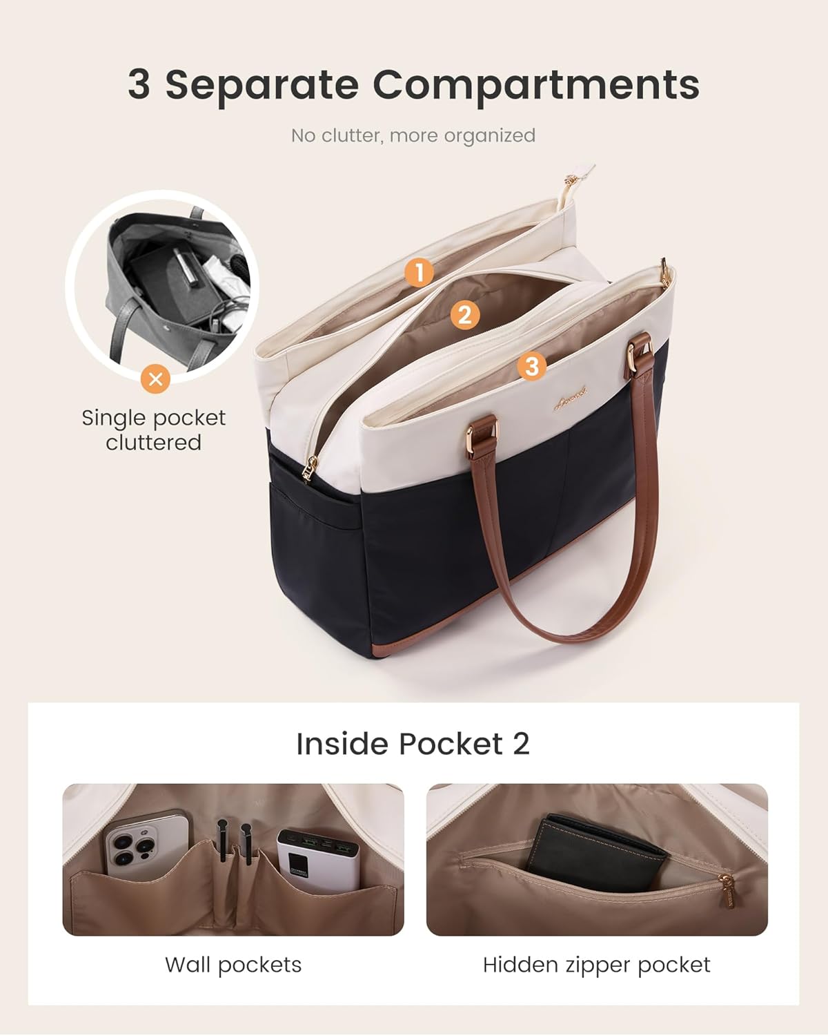 LOVEVOOK Laptop Tote Bag for Women with 3 Separate Pocket Work Bag with Large Cup Holder Computer Briefcase for Teacher Nurse - Image 5