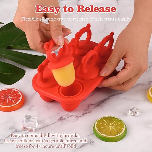 Miniatura 6 de WMKGG Moldes de silicona para paletas para niños pequeños, molde de paletas de hielo con palos para aliviar la dentición del bebé, bandeja