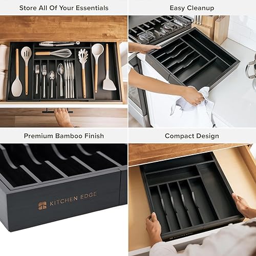 Miniatura 10 de KitchenEdge Organizador de cubiertos, cubiertos y utensilios de alta calidad para cajones de cocina, expandible de 15 a 25 pulgadas de ancho, 10