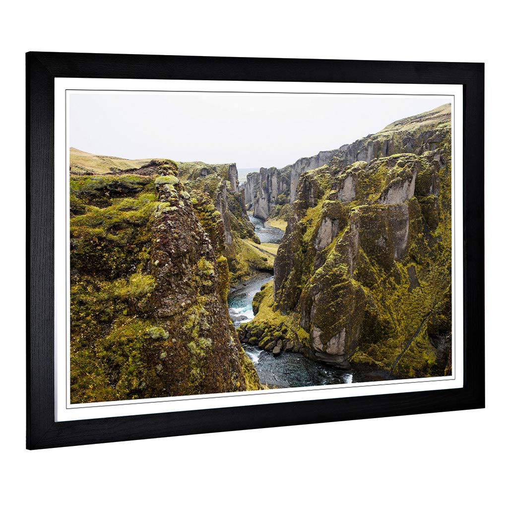 Big Box Art Framed Print of Landscape Moss on The Mountains Design | Wall Art Picture | Home Decor for Kitchen, Living Room, Bedroom, Hallway, Black, A2 / 24.5x18 Inch / 62x45cm