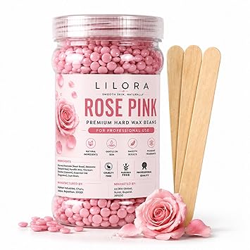 LILORA Rose Pink Wax Beans for Hair Removal for Women | Gentle Hair Removal & Soft Finish | Stripless Hard Wax for Bikini, Face, Underarms & Full Body | 200g