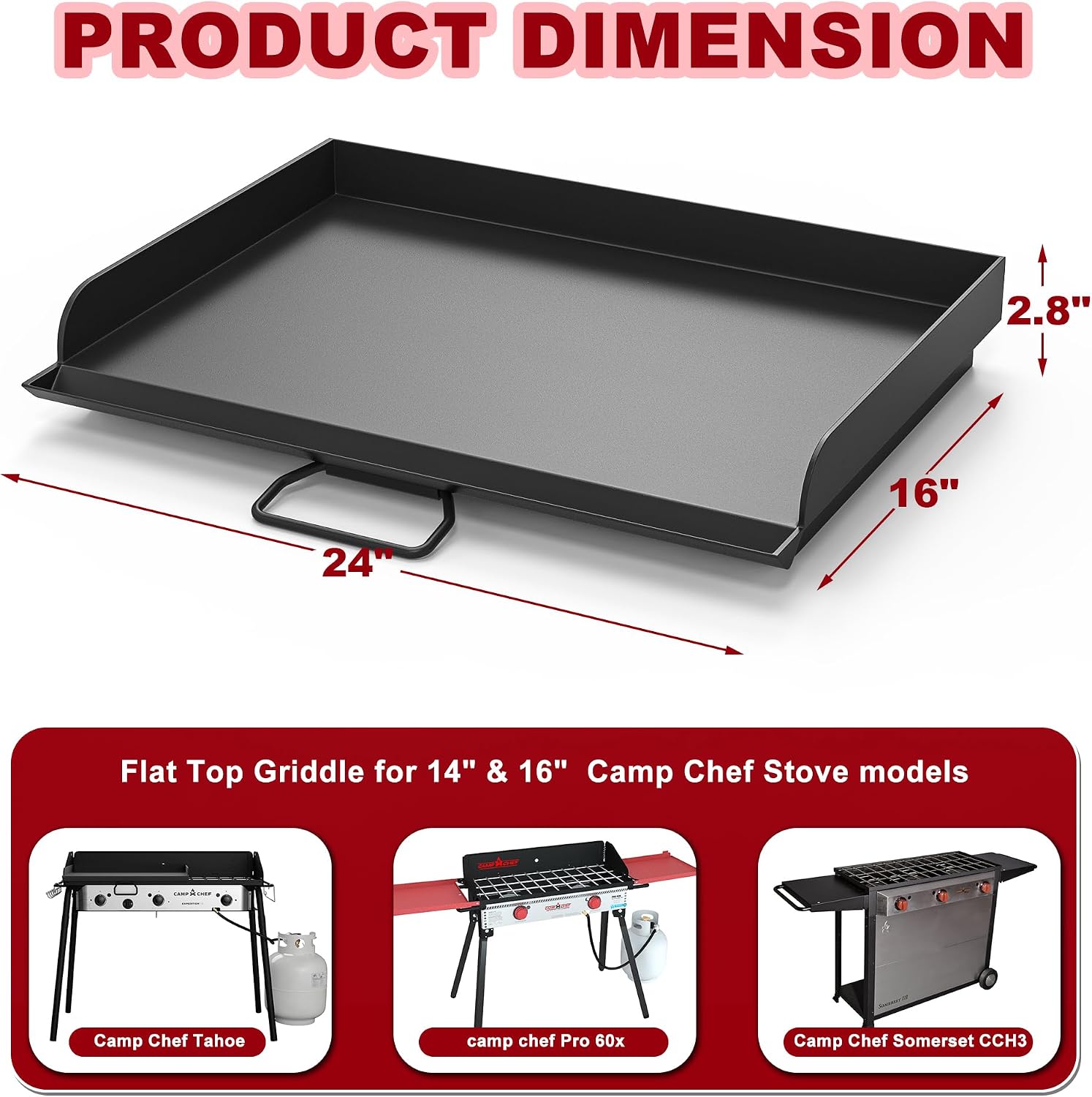 Flat Top Griddle for Camp Chef 2 Burner Griddle, 16" x 24" Fry Griddle Replacement Part for Camp Chef Tundra, Expedition 3X, Big Gas Grill 16, Outdoor BBQ Camping Grills Accessories