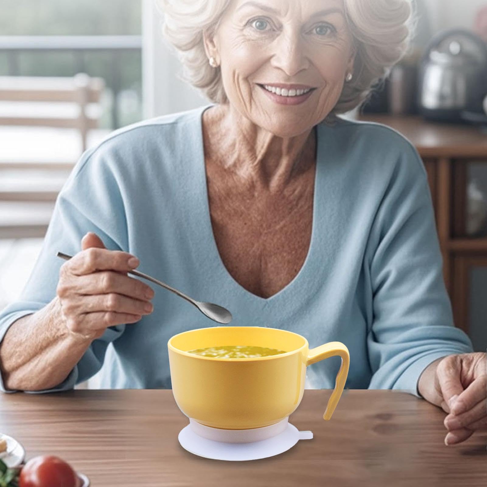 Bols à soupe de qualité alimentaire, passent au micro-ondes, bols à riz, bols antidérapants avec poignée, bol alimentaire léger pour personnes âgées, handicapés (multicolore) 15 x 8 cm