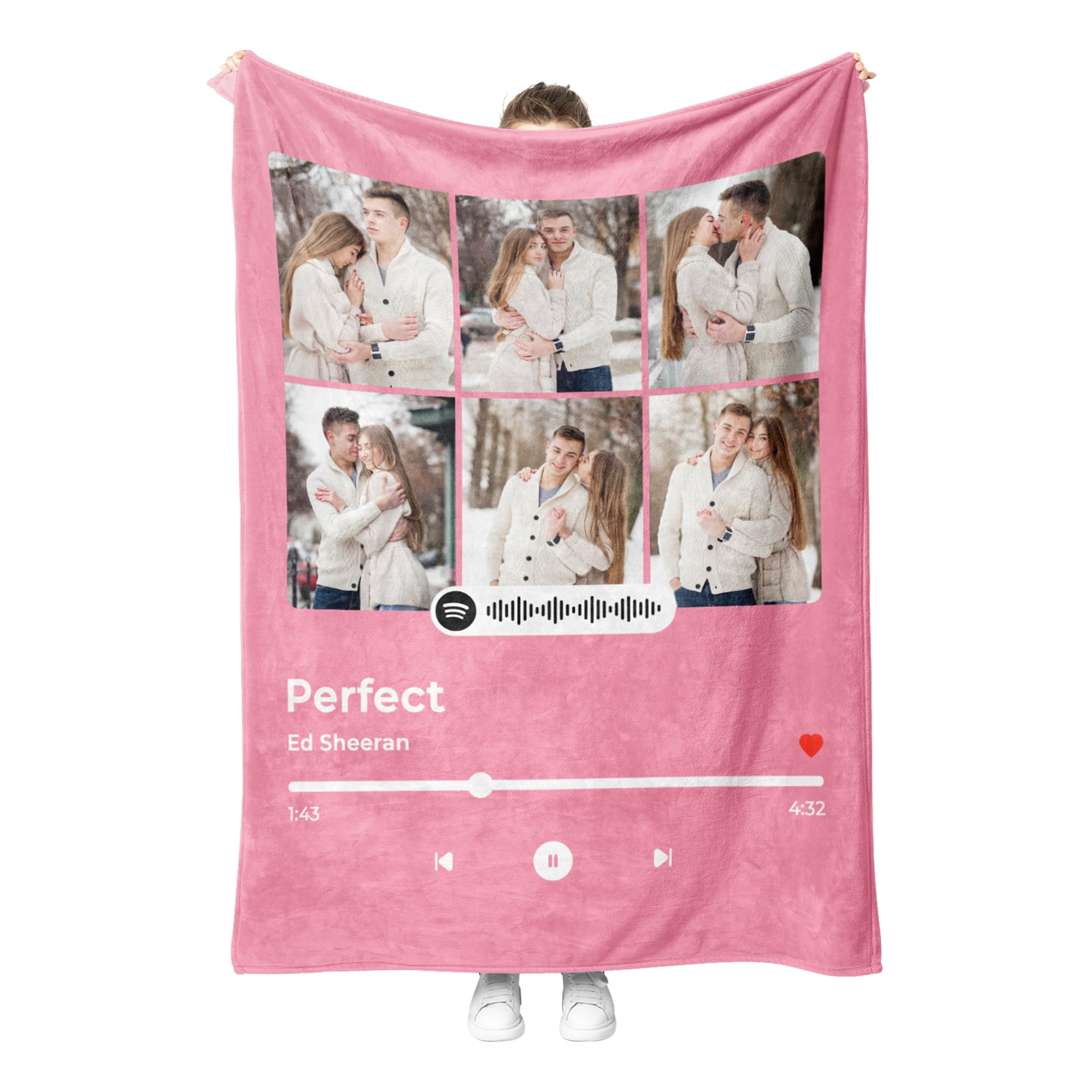 Print Maniacs Women's Spotify Photo 6 Personalised Photo Gifts With Your Photo In Spotify Music Cover Design, Customizable Blanket With Photo Text, Anniversary Music Gift For Him Her, Valentines Day Birthday Gifts Ideas For