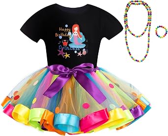 Girls Rainbow Tutu Ballet Skirt with Shirt, Necklace & Bracelet