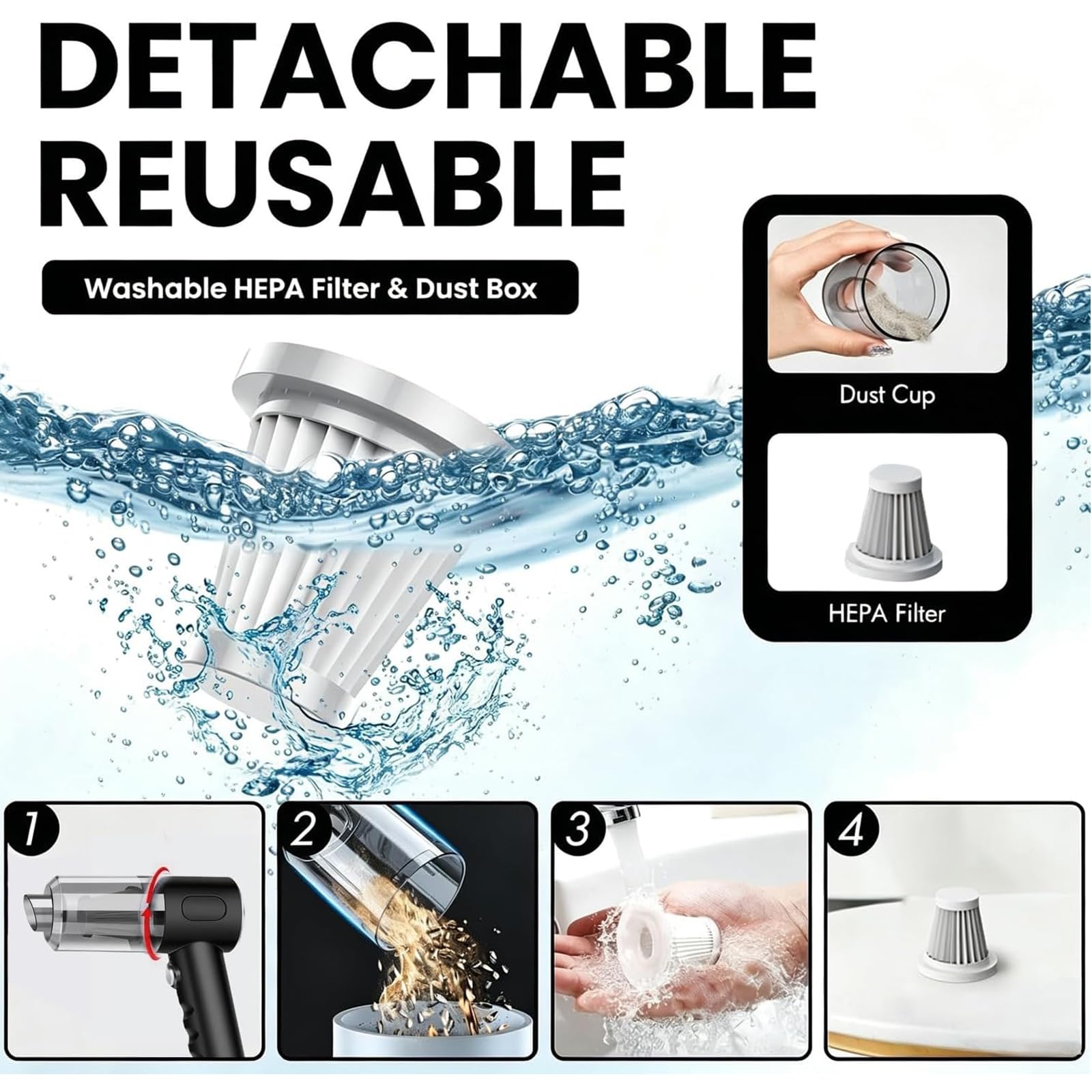 SCOVEE Handheld Staubsauger, Mini Tragbar Staubsauger, 20000PA Leistung, Super Leistungsstarke 4-in-1 Multifunktionalität, Einfach zu tragen, Geeignet für Büro, Auto, Zuhause, Büro