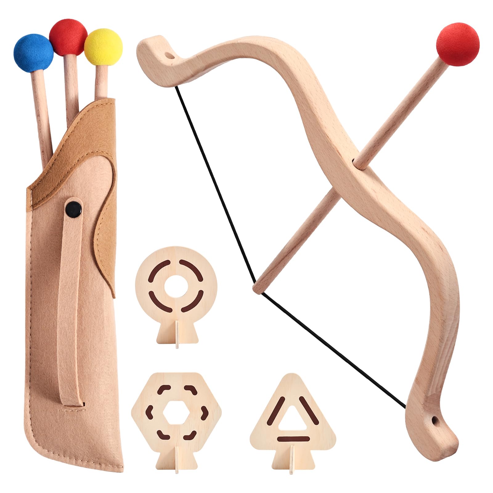 Kids Bow and Arrow Wooden Archery Toy Set for Kids Ages 3+ Bow and Arrow Set Includes 3 Arrows 3 Targets Quiver Indoor and Outdoor Toys for Children Boys Girls