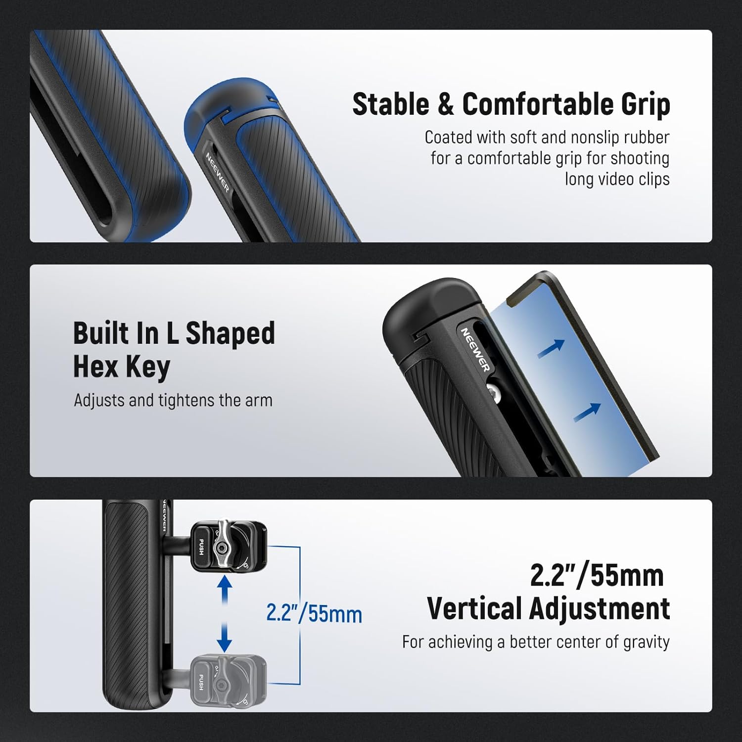 NEEWER Quick Release Side Handle Only for 2nd Gen Phone Cages PA043 PA044 for iPhone 15 Pro Max/15 Pro, PA042 for Samsung S24 Ultra, with Covered Cold Shoe, Anti Off Pin, Silver Lock, PA045S