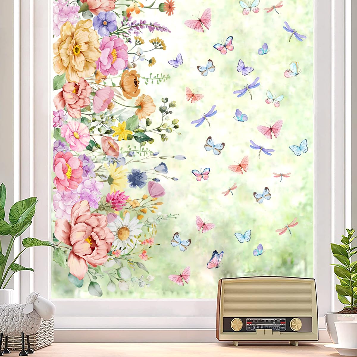 decalmile Groene Plant Gras Bloemen Muurhoek Stickers Vlinders Floraal Plintvloer Lijst Muurstickers Baby Kwekerij Woonkamer Slaapkamer Muurdecoratie