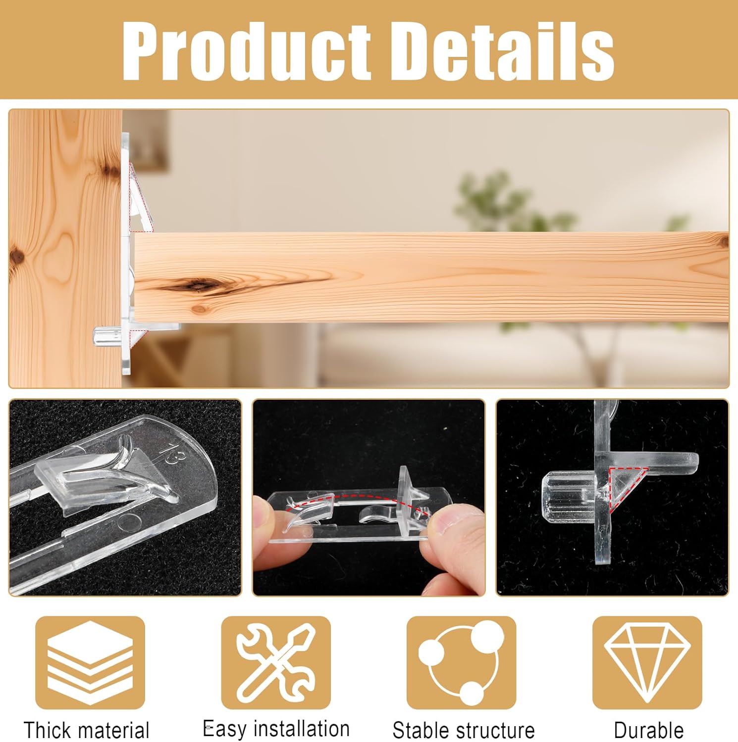 30Pcs Plastic Shelf Pegs, Plastic Locking Shelf Pegs Cabinet Holders for Shelves, Shelving Support Peg for Kitchen Cabinets Clear Bracket Clips, Easy to Install, Durable & Sturdy