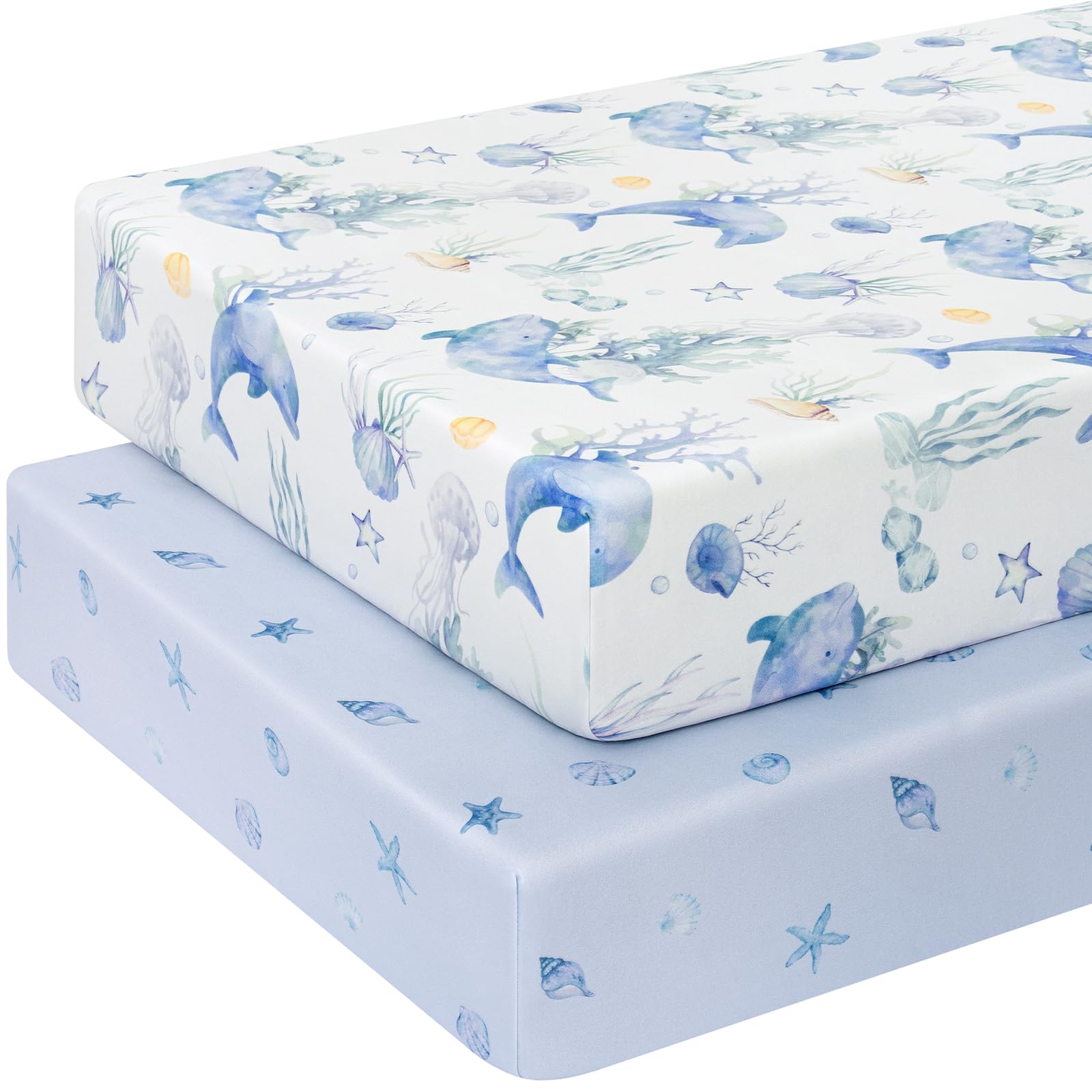 Yukkidds Cot Sheets 120x60 Fitted Cotbed Sheet 2 Pack Baby Cot Sheets Super Soft & Breathable Microfiber Blue Dolphin