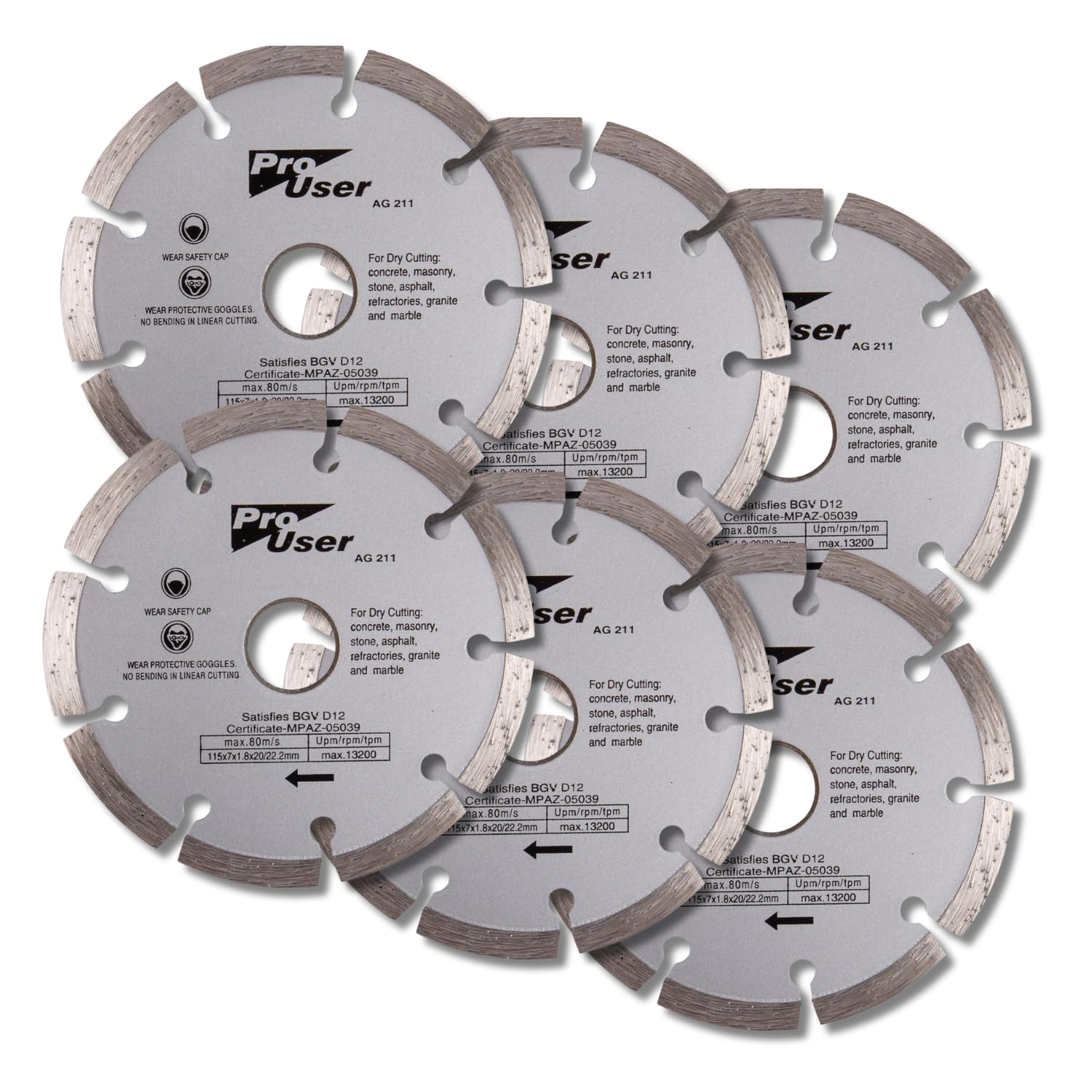 Dunnet Tools Silver Set Of 6 115Mm Diamond Cutting Disc Set Heavy Duty 115Mm Angle Grinder Discs For Concrete Masonry Asphalt Granite Marble Porcelain Tile Cutting Diamond Blade Disc Grinding Wheel