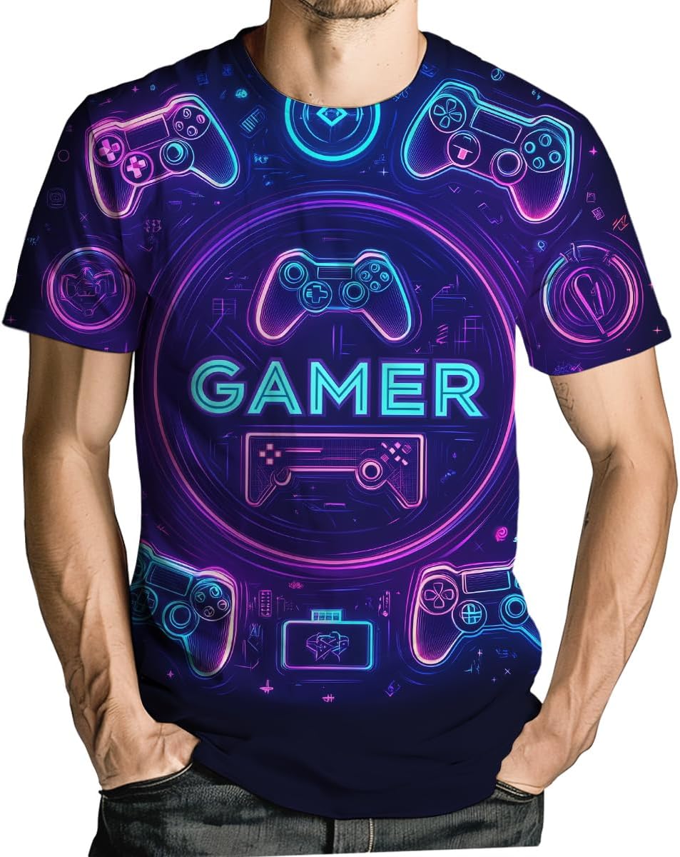 Gamer Gifts for Men Gaming Funny Graphic T-Shirts Summer Casual Short Sleeve Tee Tops
