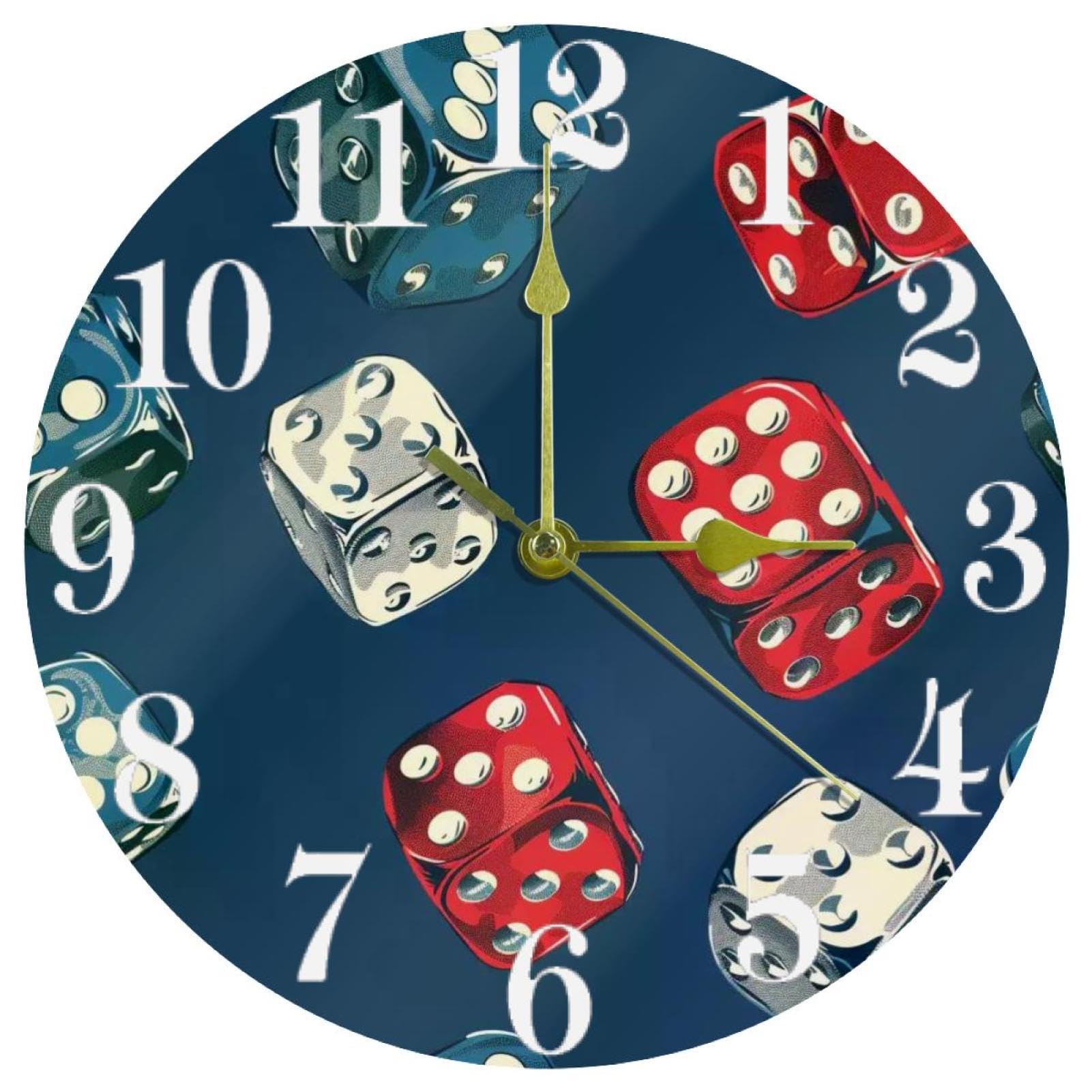 Horloge murale dés de casino silencieuse et sans tic-tac pour un bureau calme