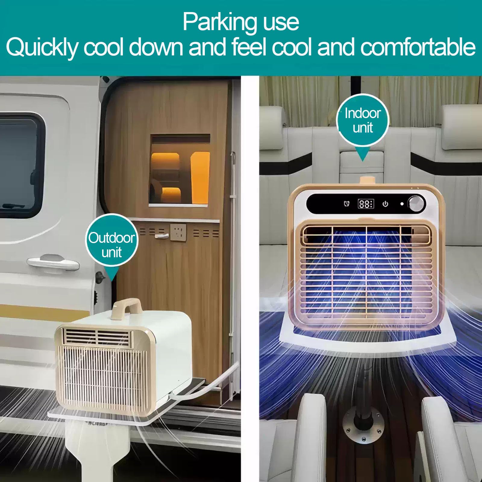 Condizionatore Daria Portatile Split da 5000 Btu, 1500 W, Silenzioso, Ideale per Campeggio, con Pannello Touch E Telecomando, Timer di 12 Ore E Flusso Daria di 130 M³/h, per 2m Tube