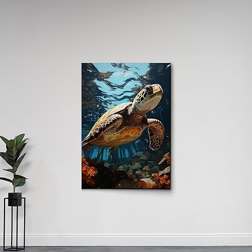 Miniatura 5 de Animal Wall Art, Sea Turtle Canvas, Panoramic, Large Canvas, Turtle Art, Sea Turtle Painting, Seascape, Coastal, Beach Decor, Sofa Art, Aqua, Animal