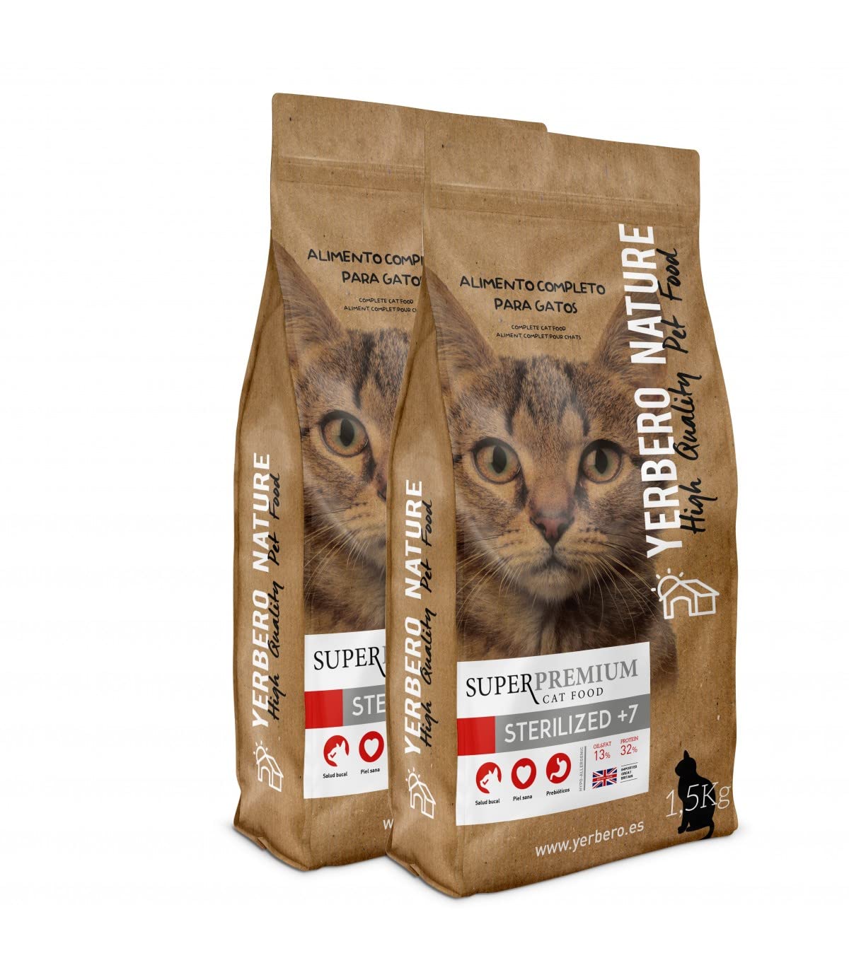 Yerbero Nature Sterilized+7 Comida Superpremium para Gatos de 1.5kg c/u con 21% de Ahorro 2 Unidades