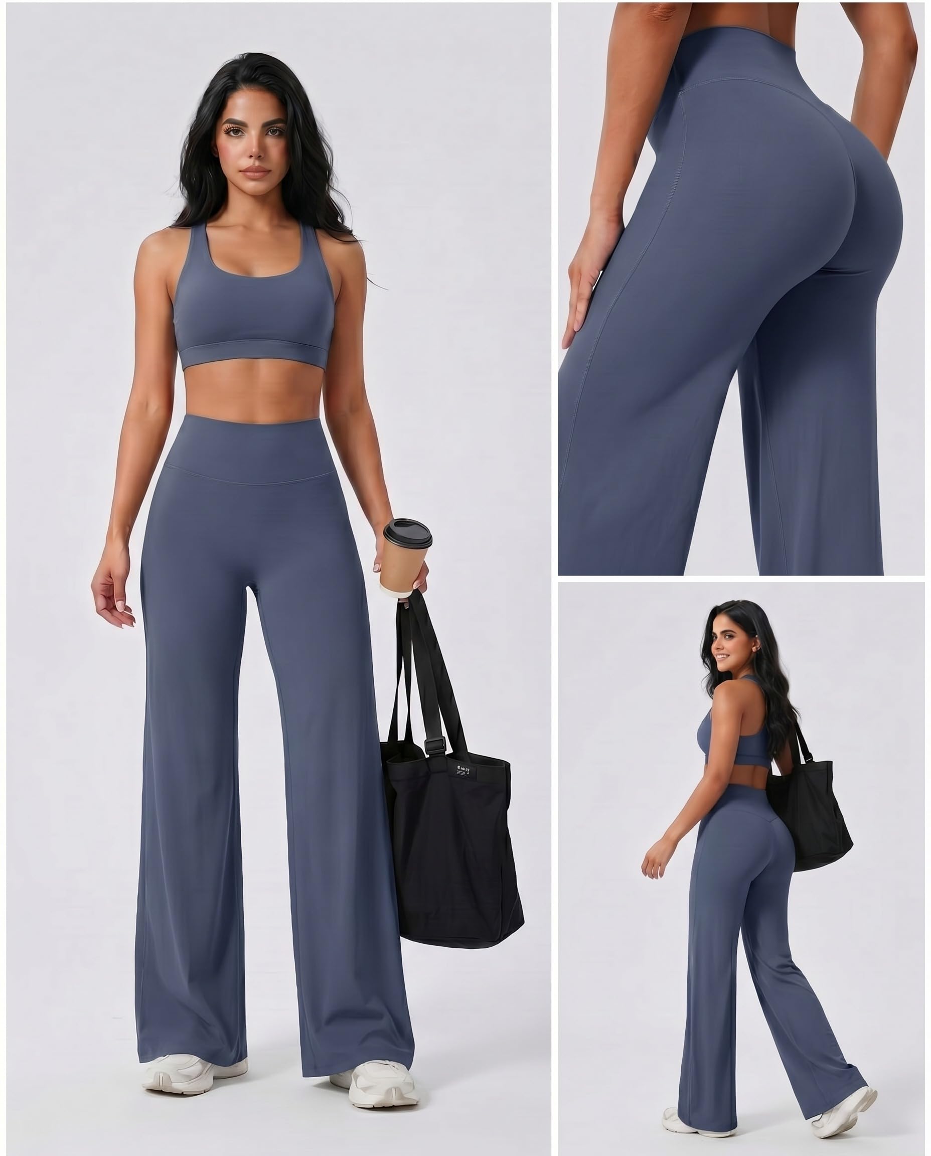 Coume 3er-Pack Workout-Leggings für Damen, ohne Vordernaht, gerades Bein, hohe Taille, Stretch, weites Bein, Fitnessstudio, Yogahose
