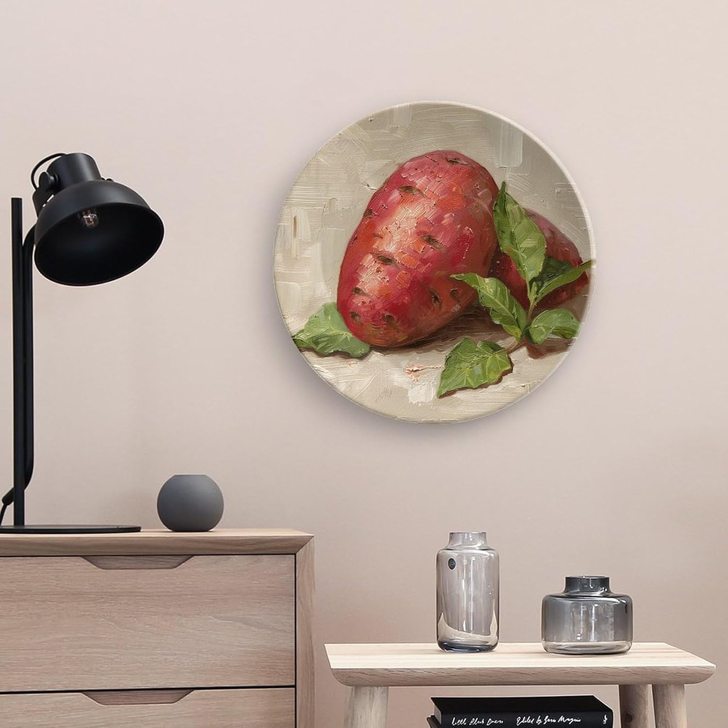 Bone China Decorative Plates Bright Red Sweet Potato Ceramic Decorative Plate Wall Decor with Display Stand Ceramic Ornaments for Wall Hanging Decoration